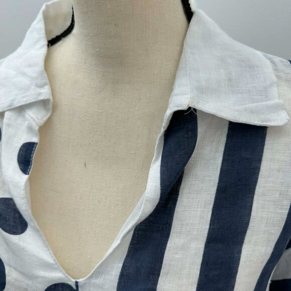 Made in Italy Linen Tunic | Polka Dot & Stripe | V-Neck | Relaxed Fit | M - Picture 9 of 10